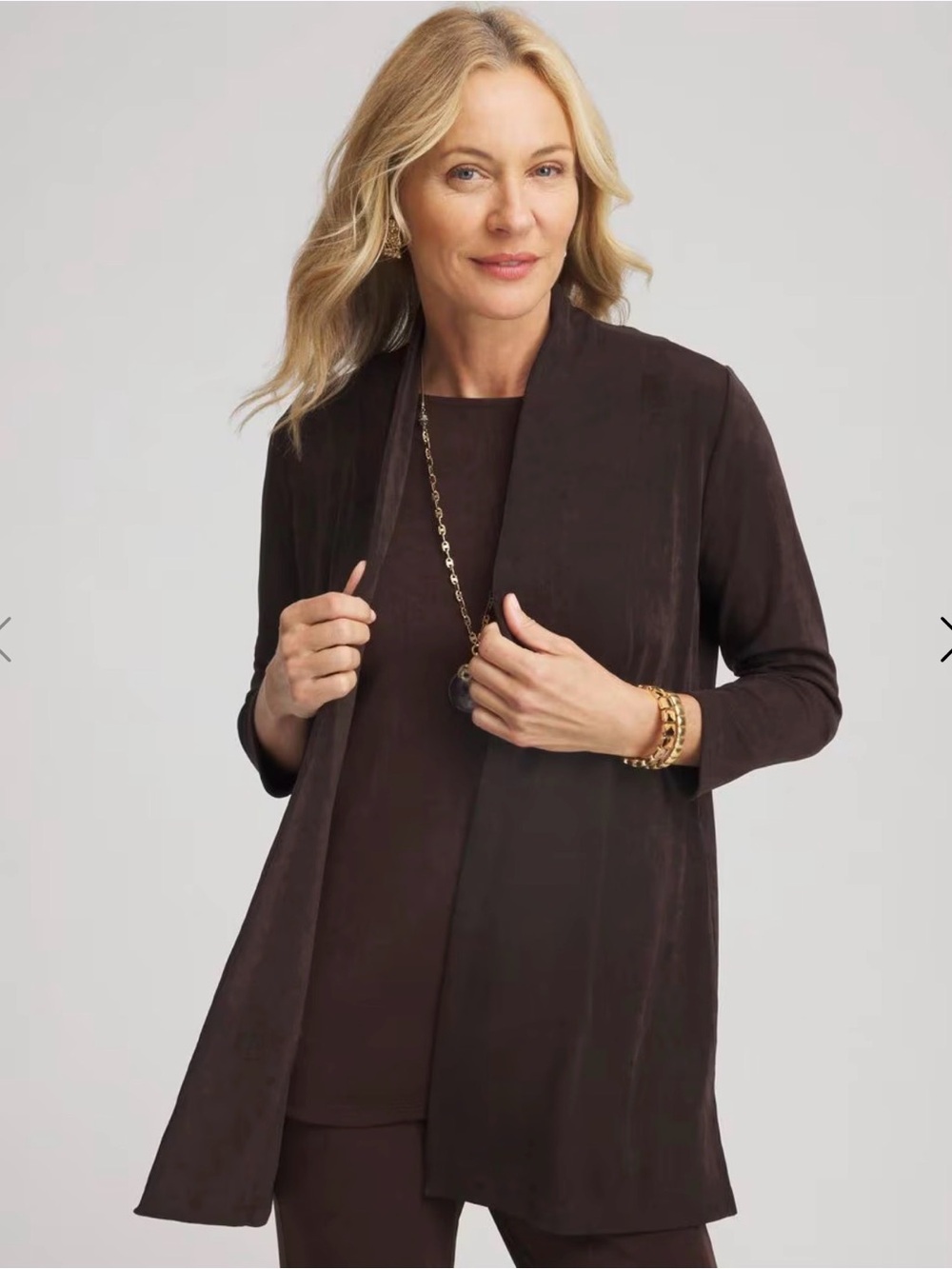 Chico’s Travelers Dark Brown Open-Front Women's Knit Jacket Size 0 Small)